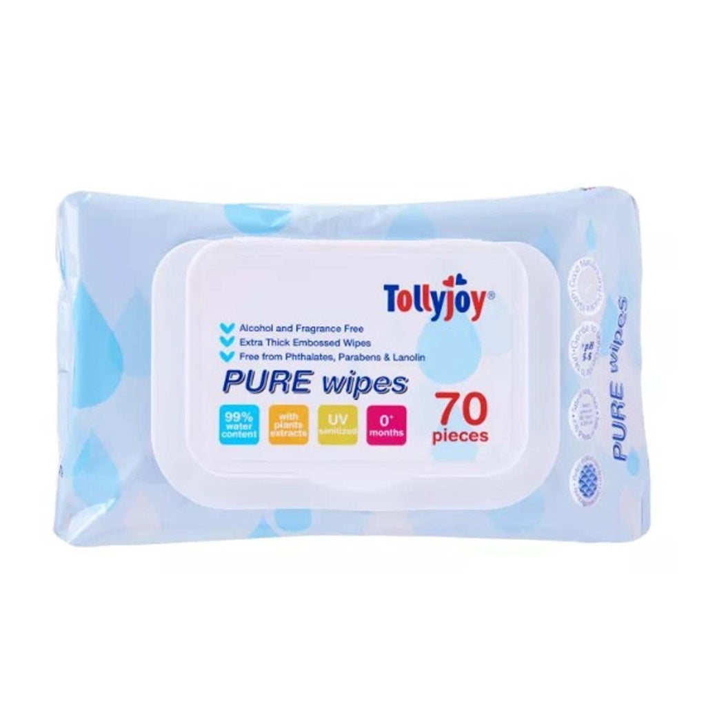 3 packs Tollyjoy Unscented Pure Wipes 70 sheets baby facial body care 99% water infants wet tissues sensitive skin