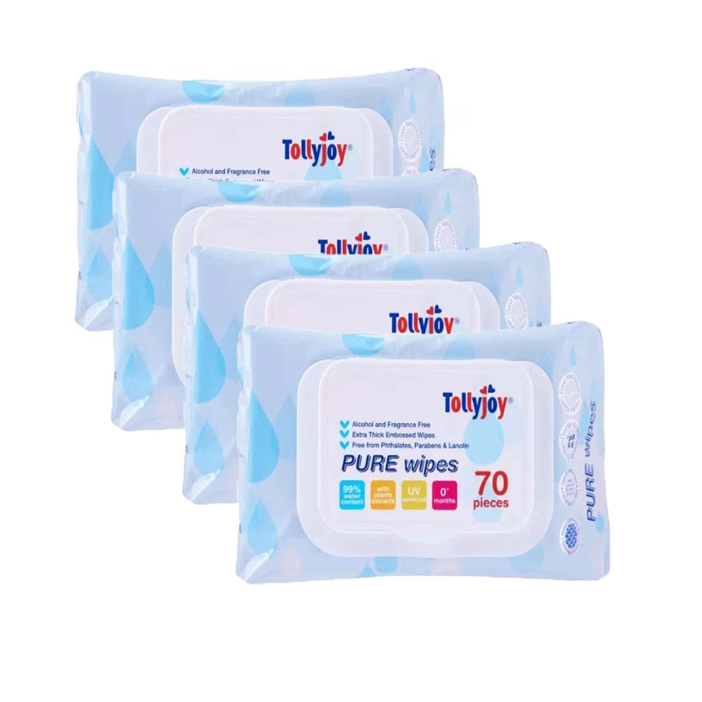 3 packs Tollyjoy Unscented Pure Wipes 70 sheets baby facial body care 99% water infants wet tissues sensitive skin