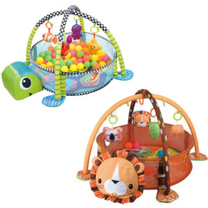 5-in-1 Baby Play Mat with 30 Balls, Tummy Time Mat Baby Gym, Play Mat for Babies 0-6 Months Funny Animal Baby Play Gym