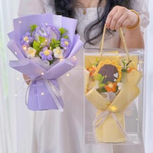 Hand-Woven Rose & Sunflower Bouquet – Unique Birthday Gift for Girls and Girlfriends, Elegant Floral Arrangement for Long-Lasting Love, Ideal for Anniversaries, Valentine’s Day, and Special Occasions