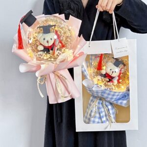 Cute Cartoon Doctor Bear Doll Bouquet with Gift Bag and Light String – Perfect Birthday Gift for Girlfriend or Best Friend, Adorable Floral Arrangement for Special Occasions, Thoughtful and Fun Surprise