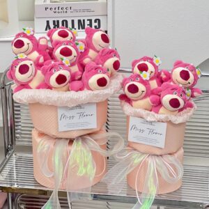 Cute Pink Bear Doll Bouquet – Perfect Birthday Gift for Female Friends and Girlfriend – Adorable Plush Bear and Beautiful Flower Arrangement for a Sweet Surprise