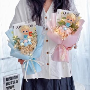 Snow Princess Doll Lollipop Bouquet for Girls, Perfect Valentine’s Day or Birthday Gift, Unique Creative Gift for Romance and Special Occasions