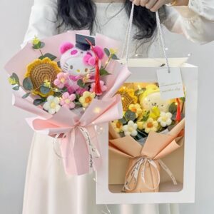 Cute Cartoon Cat, Bear, and Sunflower Bouquet Doll, Creative Graduation Gift for Girls, Boys, and Friends, Fun and Unique Surprise for Celebrating Achievements