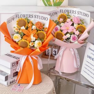 Birthday Gift for Girlfriend, Sunflower Knitted Bouquet with Romantic Valentine’s Day Seven Flower Weaving, Handmade Floral Arrangement for Girls, Besties, and Loved Ones, Perfect for Anniversaries or Special Occasions