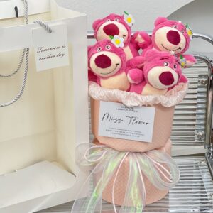 Cute Pink Bear Doll Bouquet – Perfect Birthday Gift for Female Friends and Girlfriend – Adorable Plush Bear and Beautiful Flower Arrangement for a Sweet Surprise